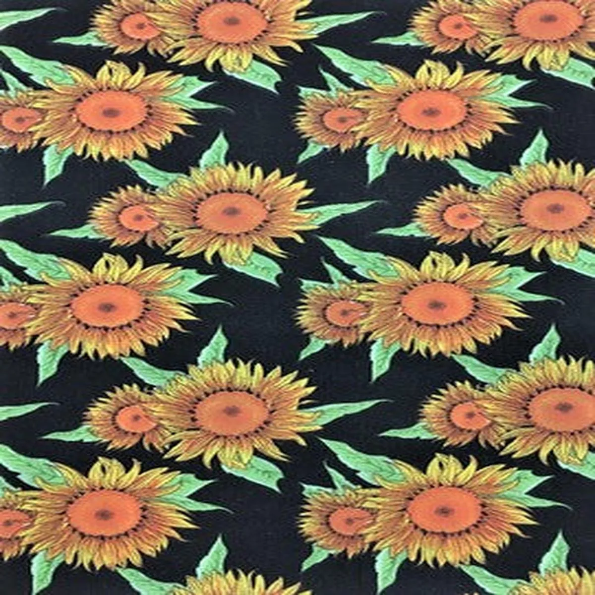 Sunflowers on Black – Poly/Cotton Broadcloth Fabric