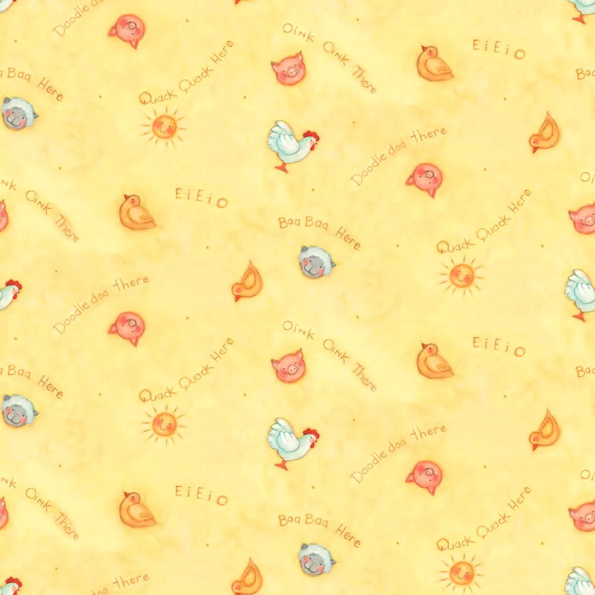 susan-winget-barnyard-animals-eieio-on-yellow-fabric Susan Winget Barnyard Animals EIEIO on Yellow Fabric