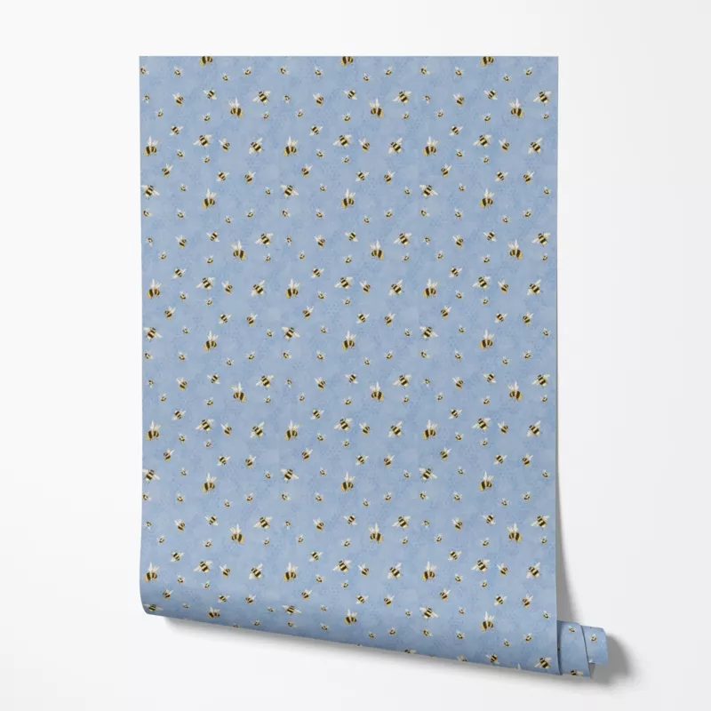 Susan Winget Buzzing Honeybees on Blue Wallpaper