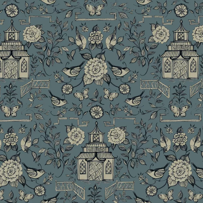 Susan Winget – Eastern Garden – Teal Pagoda Fabric