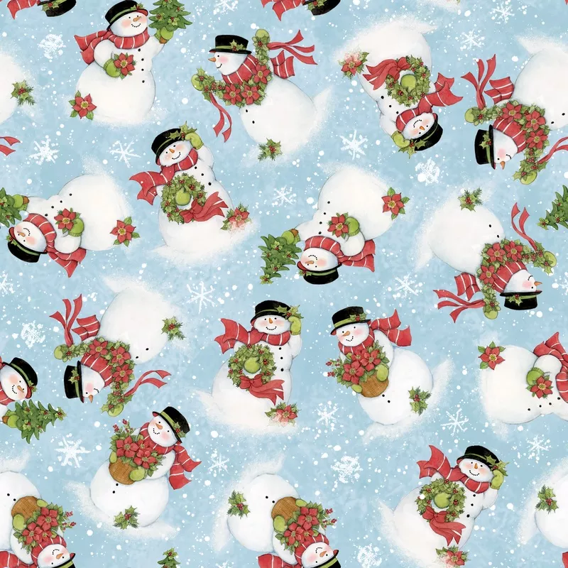 Susan Winget Festive Snowmen Blue Fabric