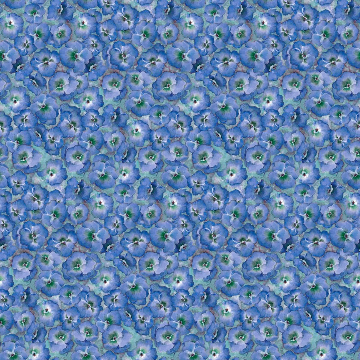 susan-winget-packed-pansies-on-blue-fabric Susan Winget Packed Pansies on Blue Fabric