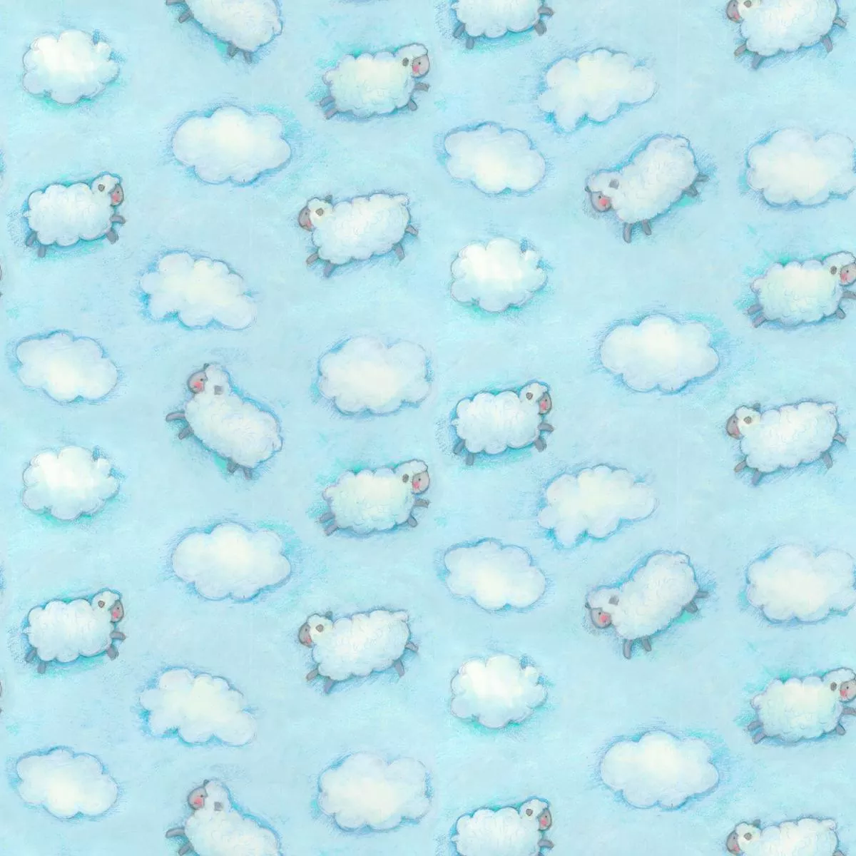Susan Winget Sky Sheep Toss on Blue Fabric