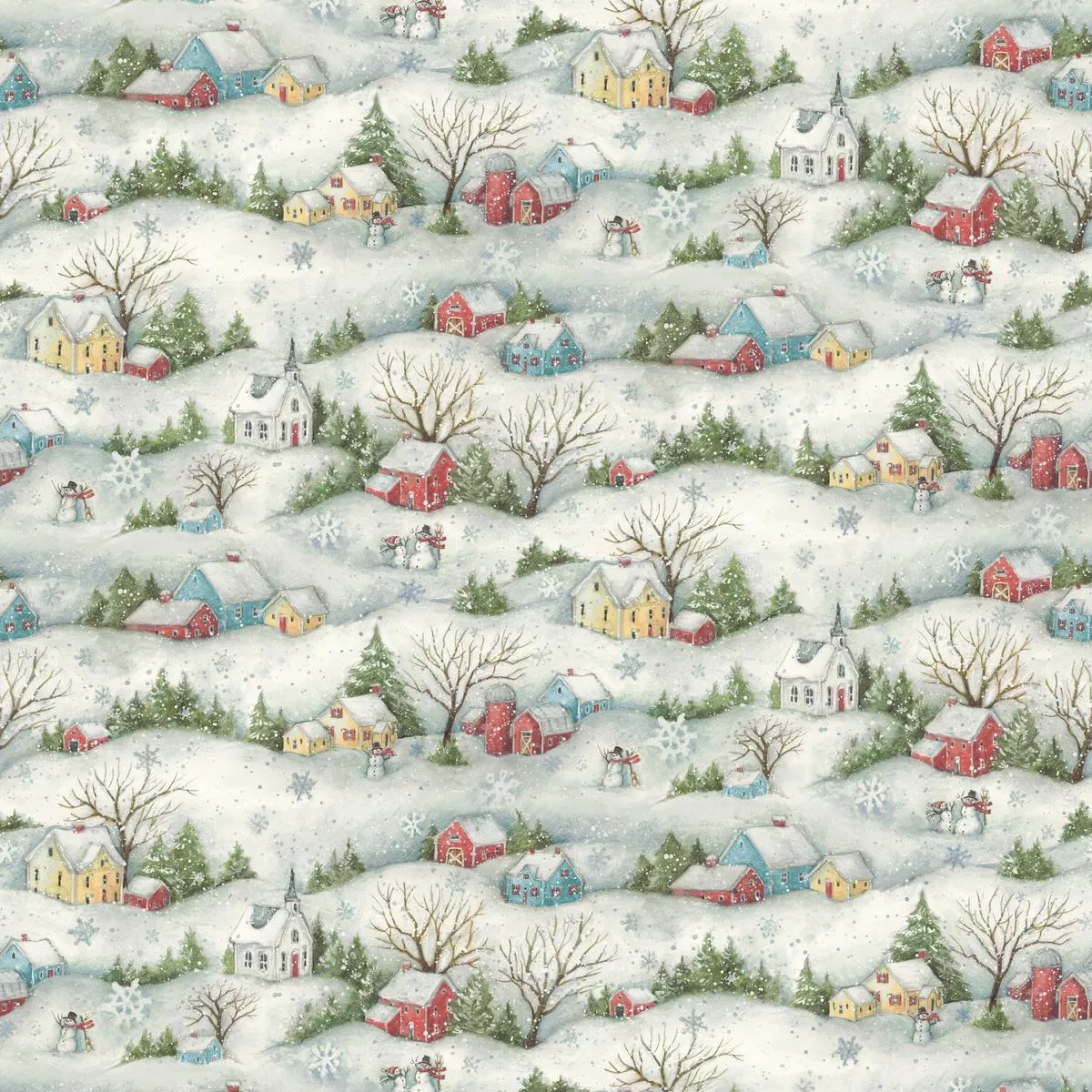 Susan Winget Snow Scenic Green Fabric
