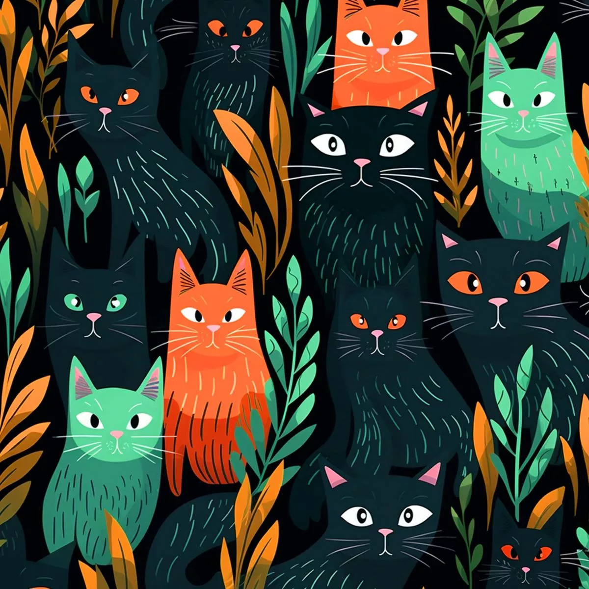 Suspicious Cats Pattern 4 Quilting Cotton Fabric