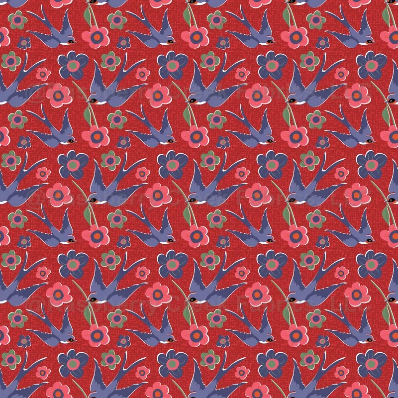 Swallow bird with flowers on red – Small