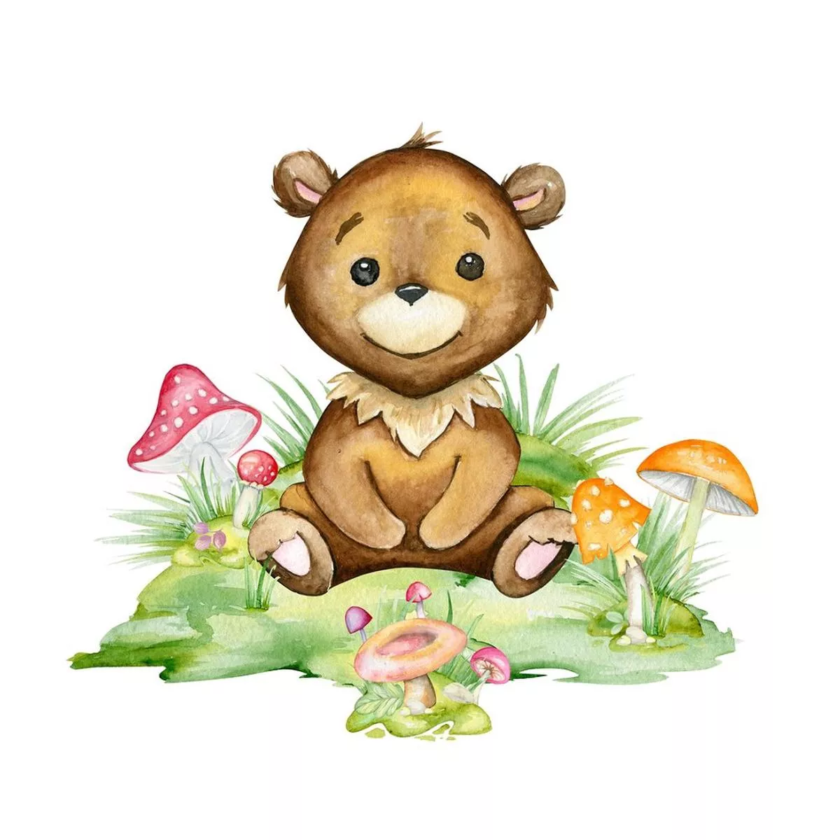 Sweet Bear In The Forest Fabric Panel