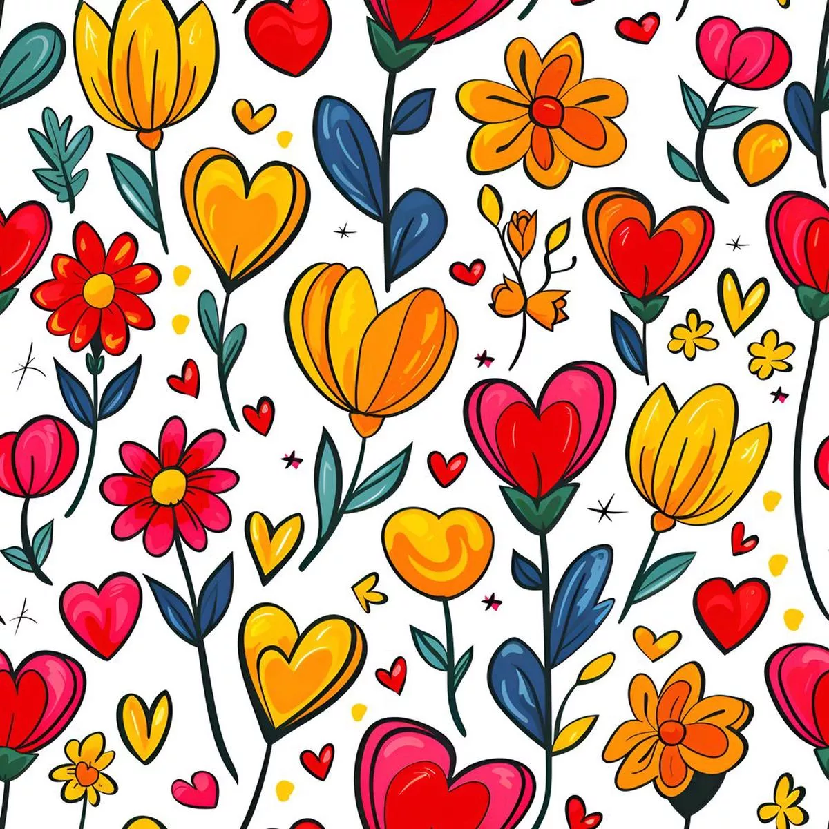sweet-floral-doodle-hearts-pattern-1-fabric Sweet Floral Doodle Hearts Pattern #1 Fabric