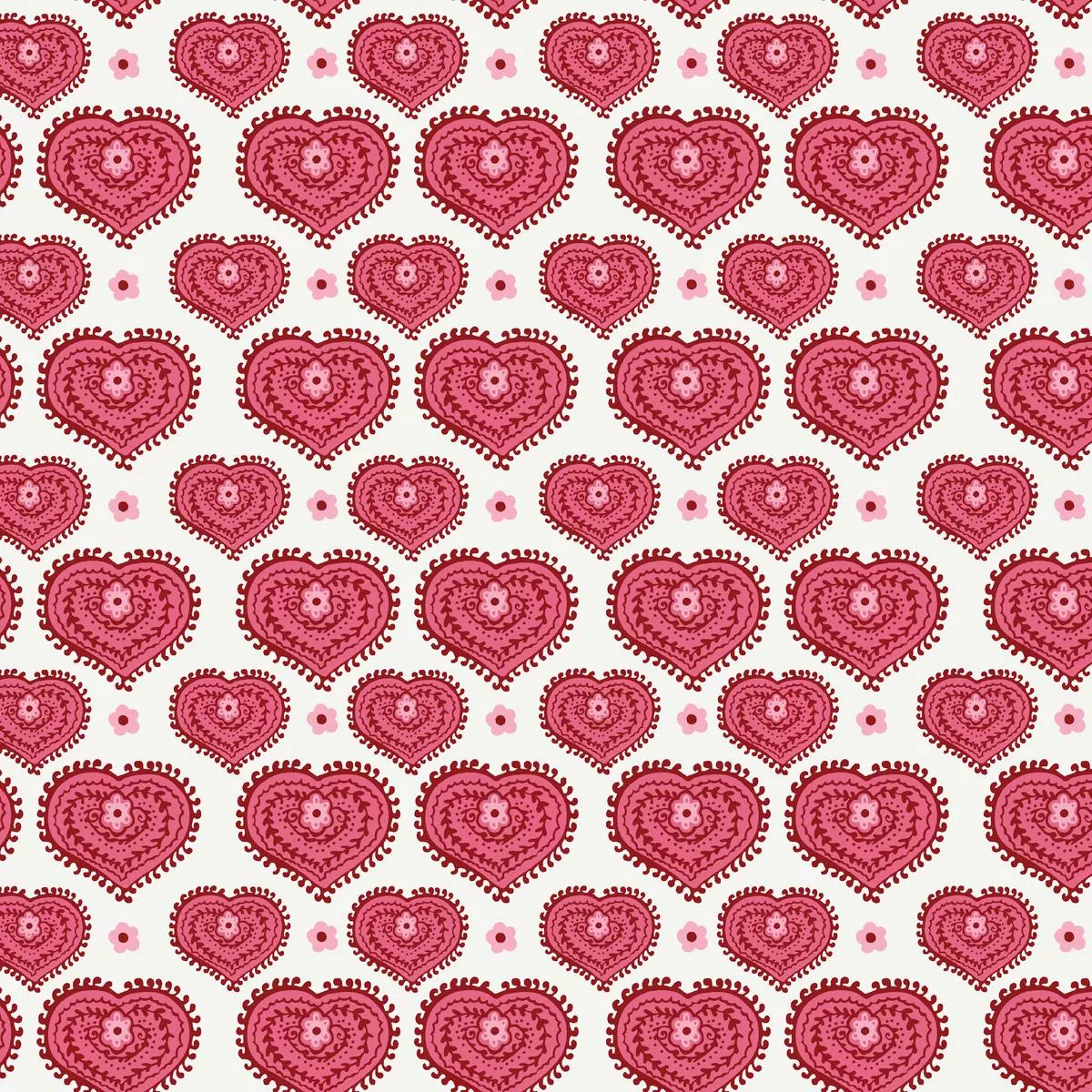 Tatted Heart on Ruby Fabric