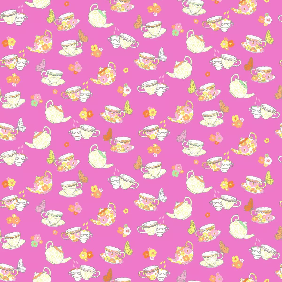 Tea Party on Magenta Fabric