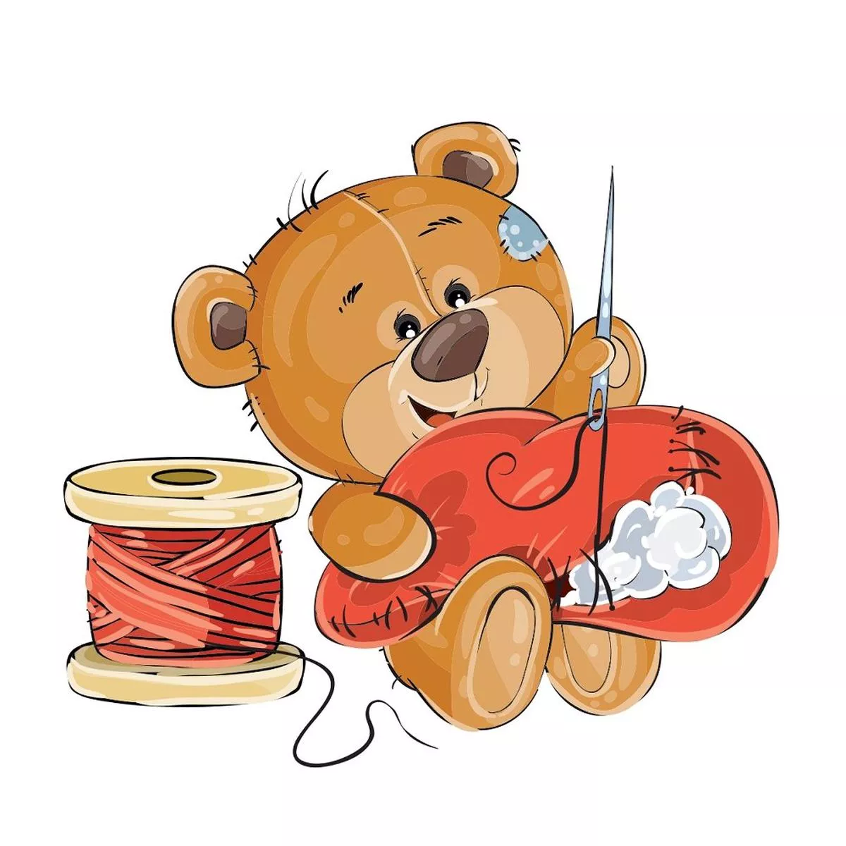 Teddy Bear Tailor Sewing A Pillow Fabric Panel