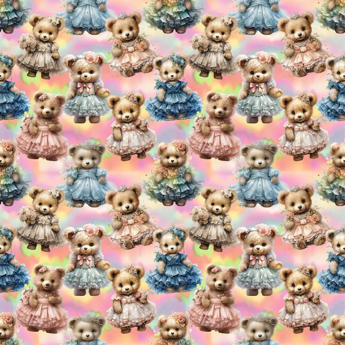 Teddy Bears in Dresses Fabric