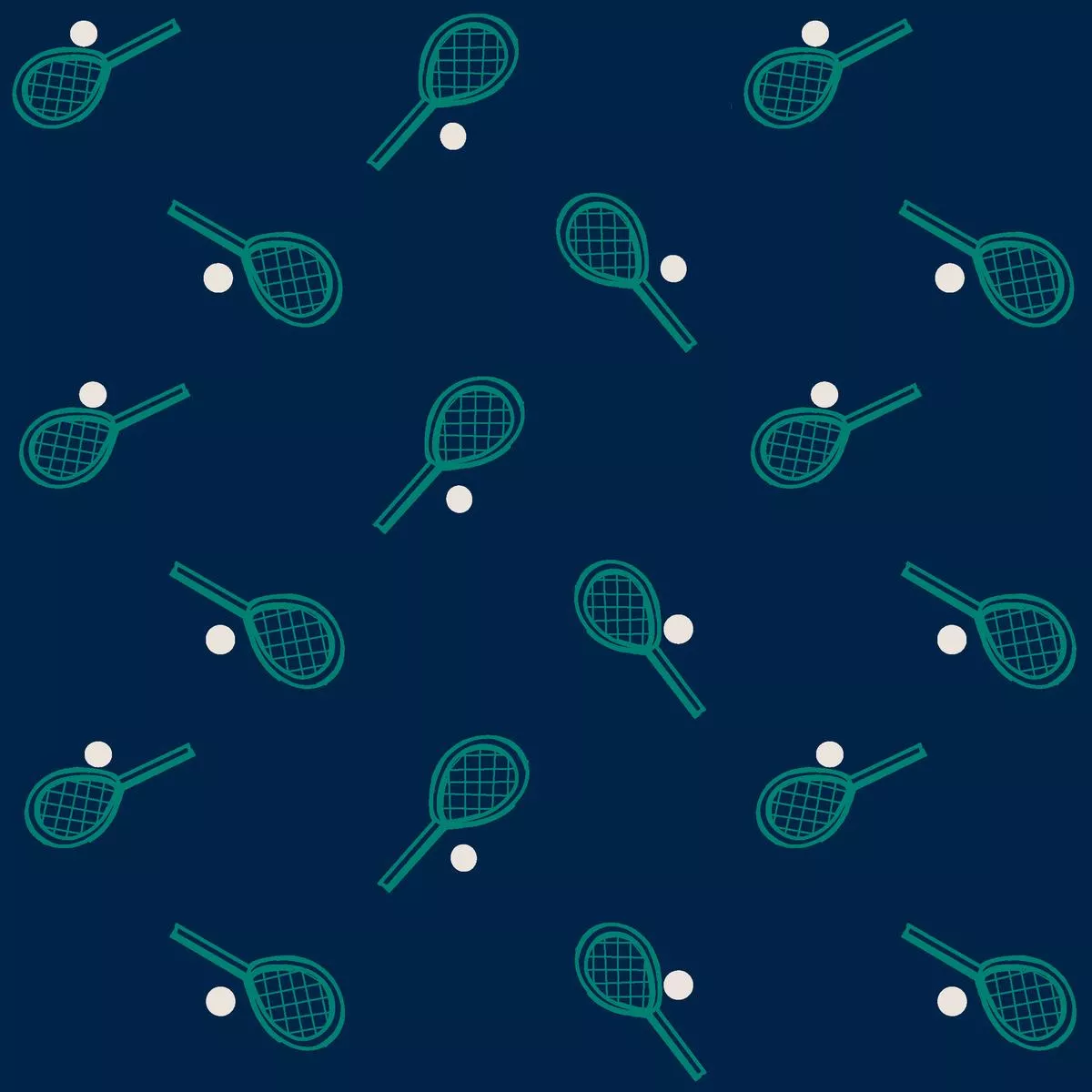 Tennis Match on Navy Fabric