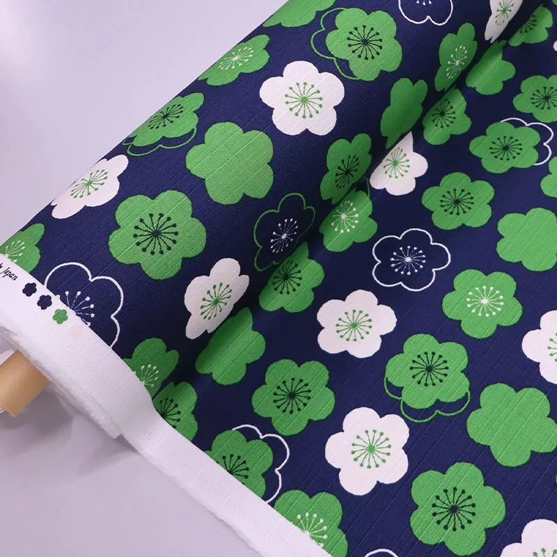 textured-cotton-bark-cloth-navy-green-quant-flower Textured Cotton – Bark Cloth – Navy and Green – Quant Flower