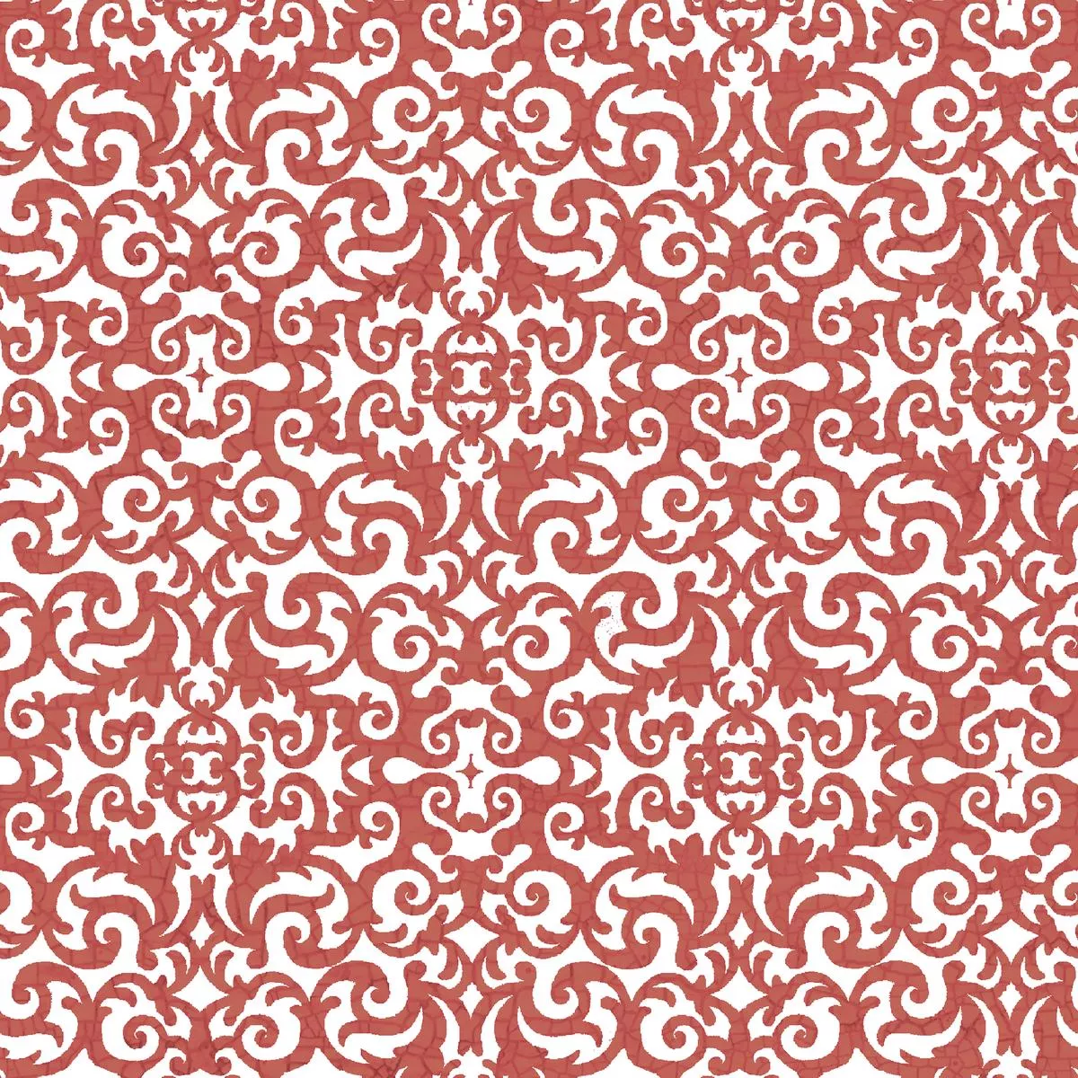 Tim Coffey – Vintage Flourish – Terracotta Scrollwork Fabric