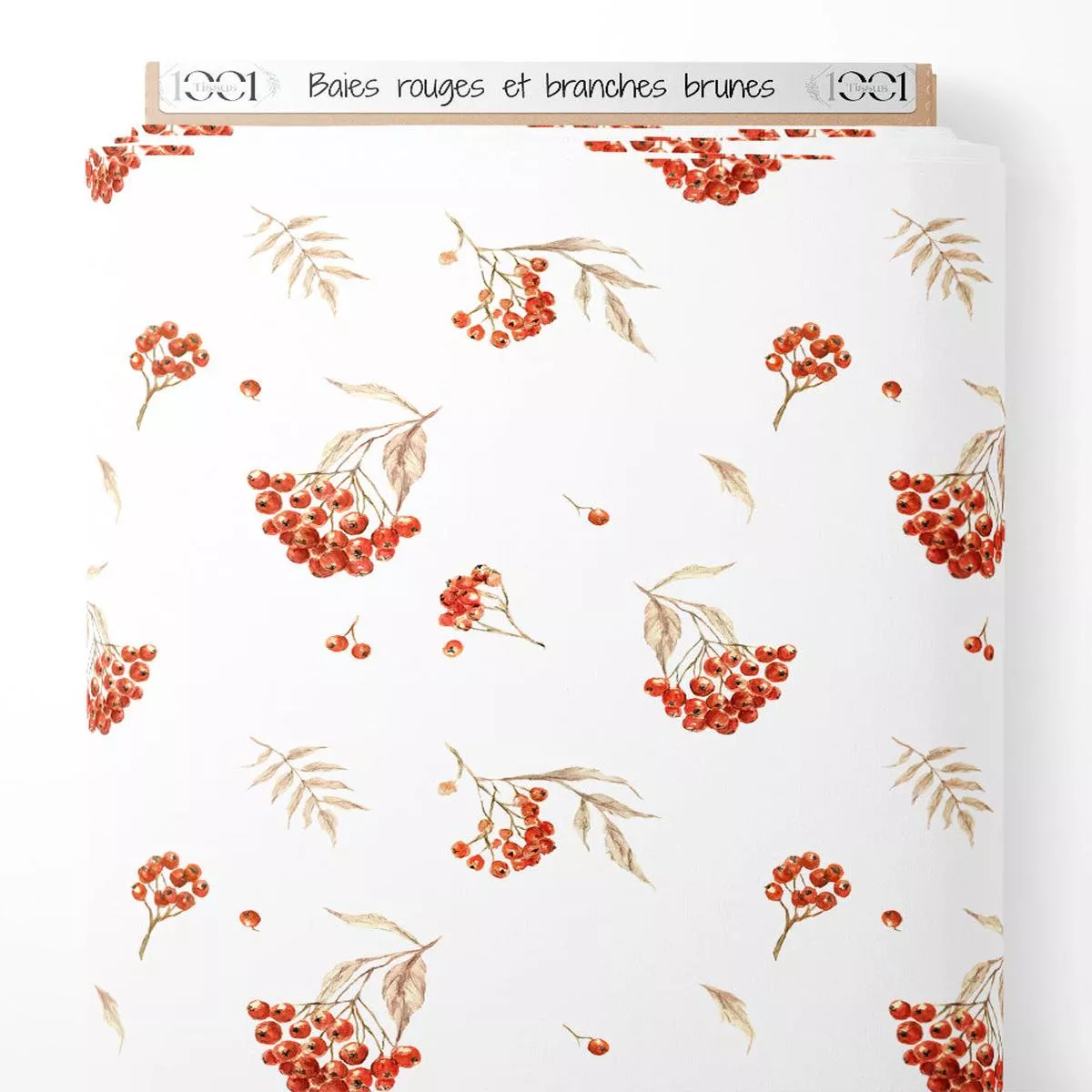 tissu-baies-rouges-et-branches-brunes Tissu – Baies rouges et branches brunes