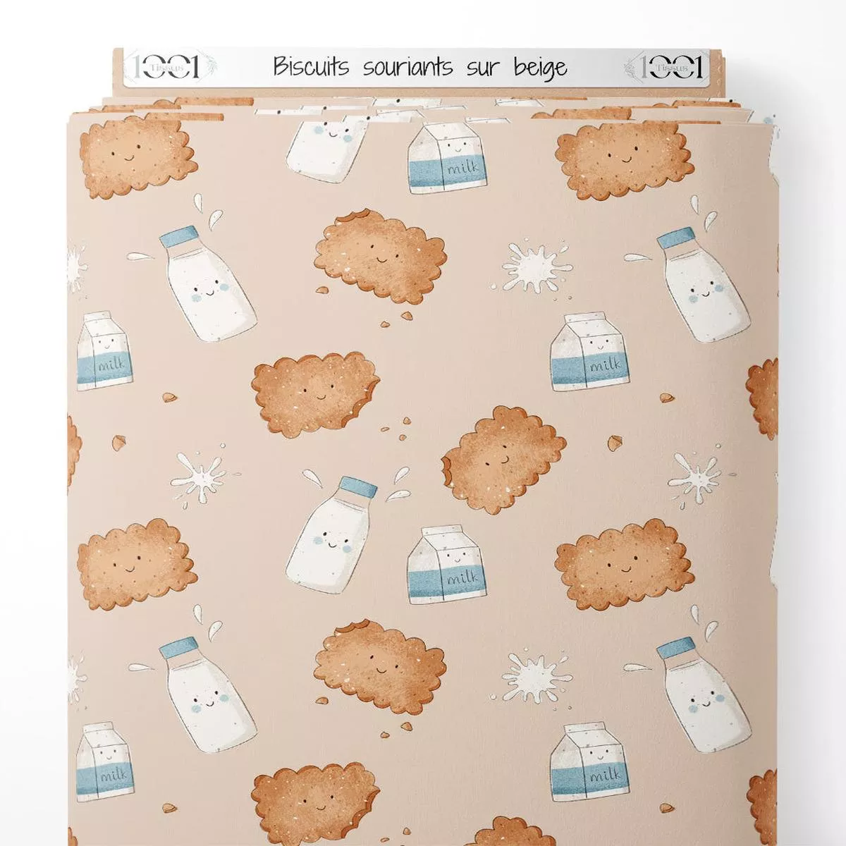 Tissu – Biscuits souriants sur beige