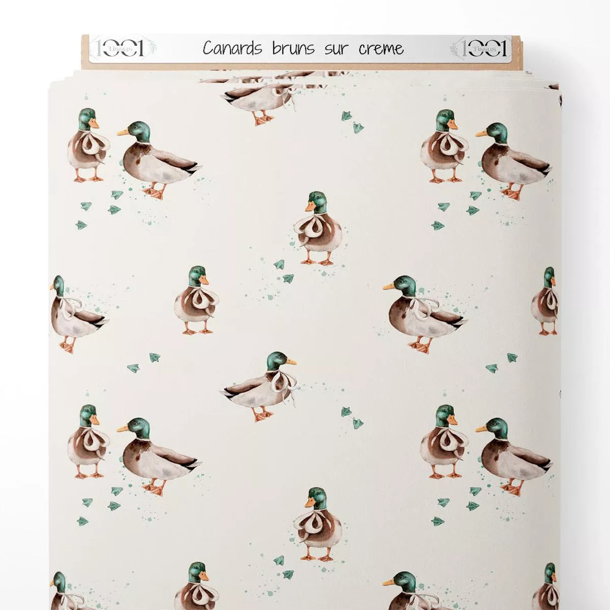 tissu-canards-bruns-sur-crme Tissu – Canards bruns sur crme