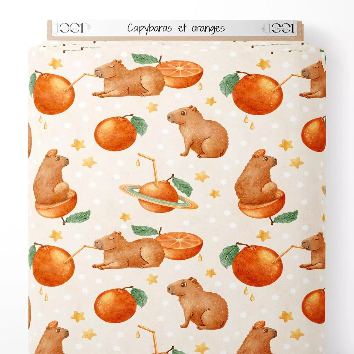 Tissu – Capybaras et oranges
