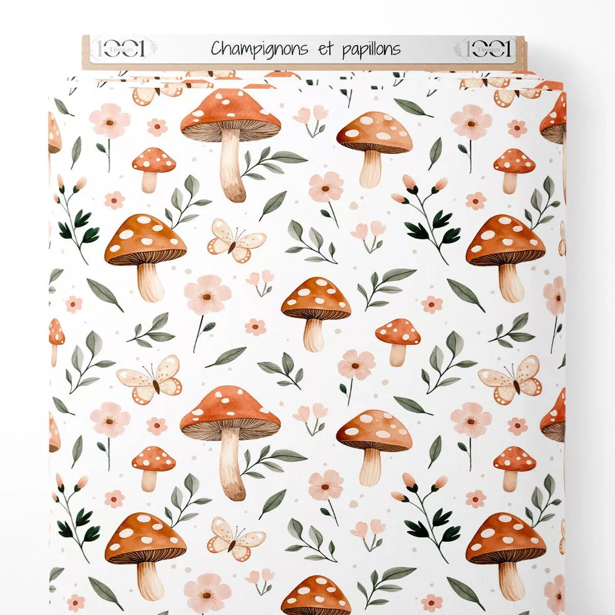 tissu-champignons-et-papillons Tissu – Champignons et papillons
