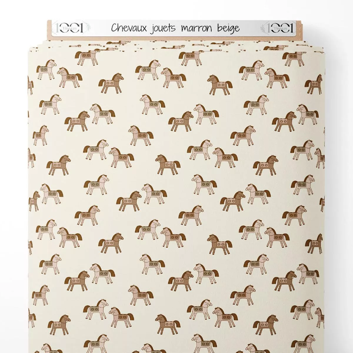 Tissu – Chevaux jouets marron beige