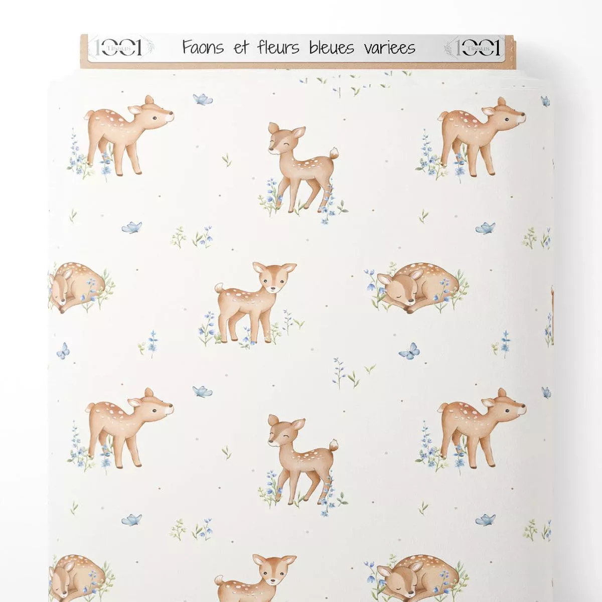 tissu-faons-et-fleurs-bleues-varies Tissu – Faons et fleurs bleues varies