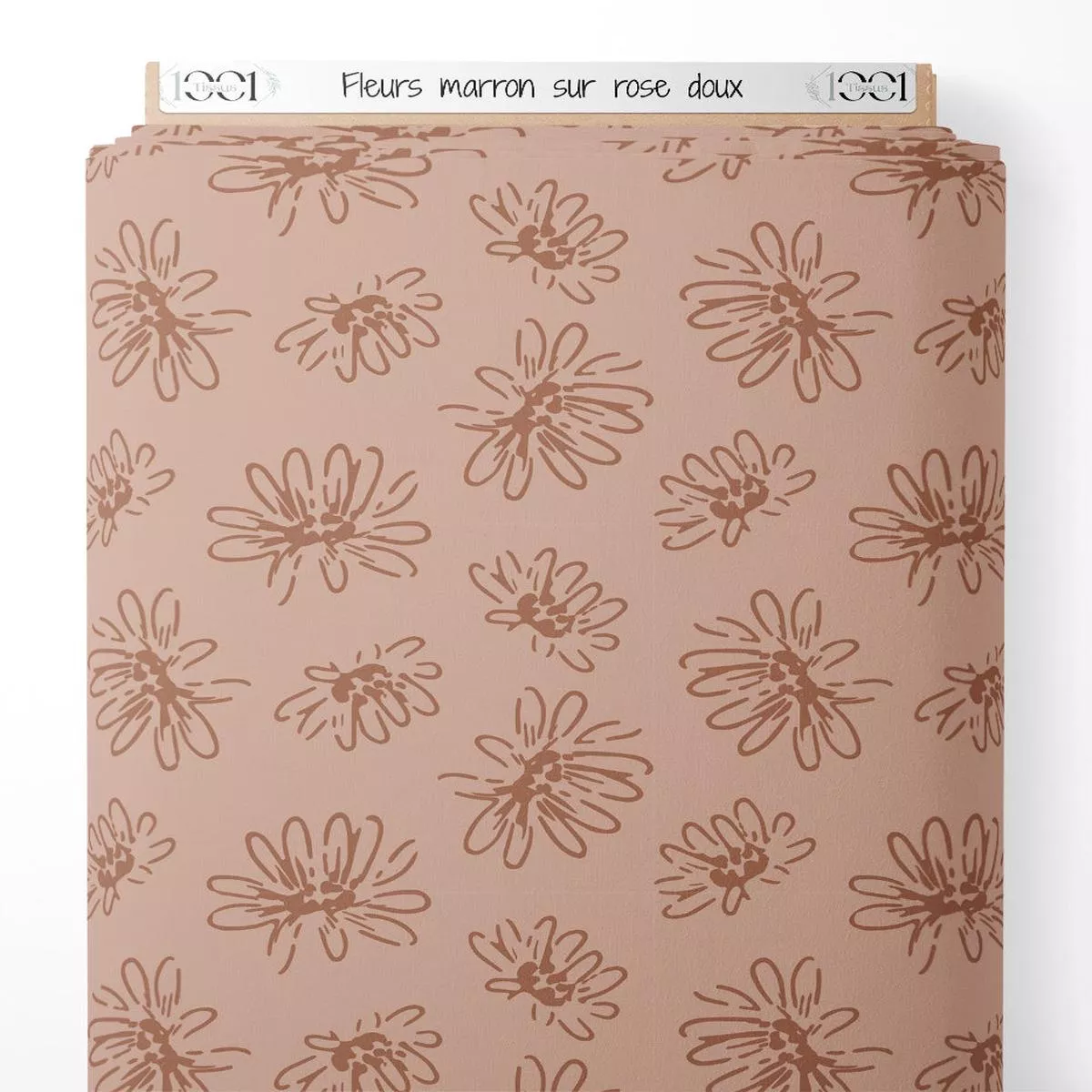 Tissu – Fleurs marron sur rose doux