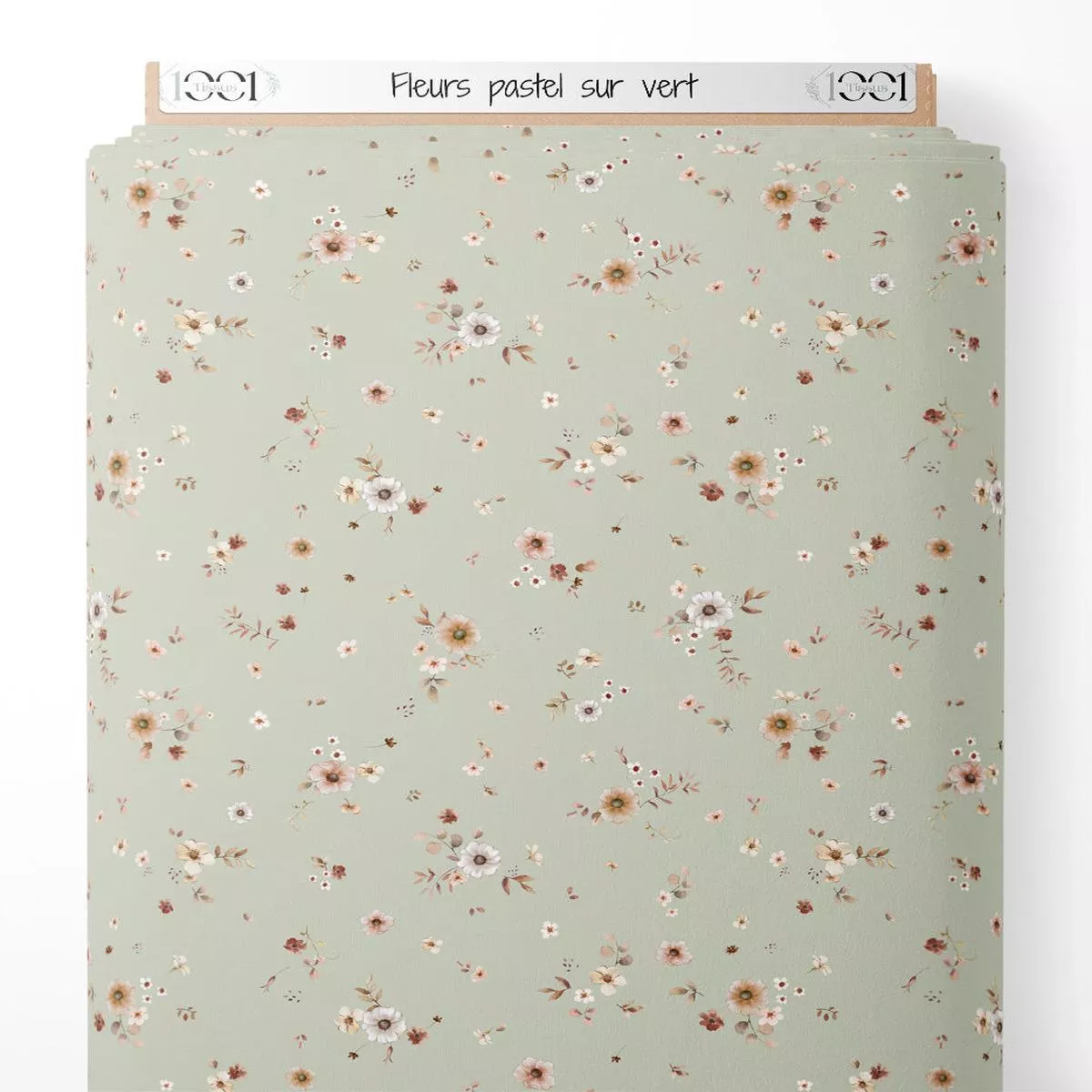 Tissu – Fleurs pastel sur vert