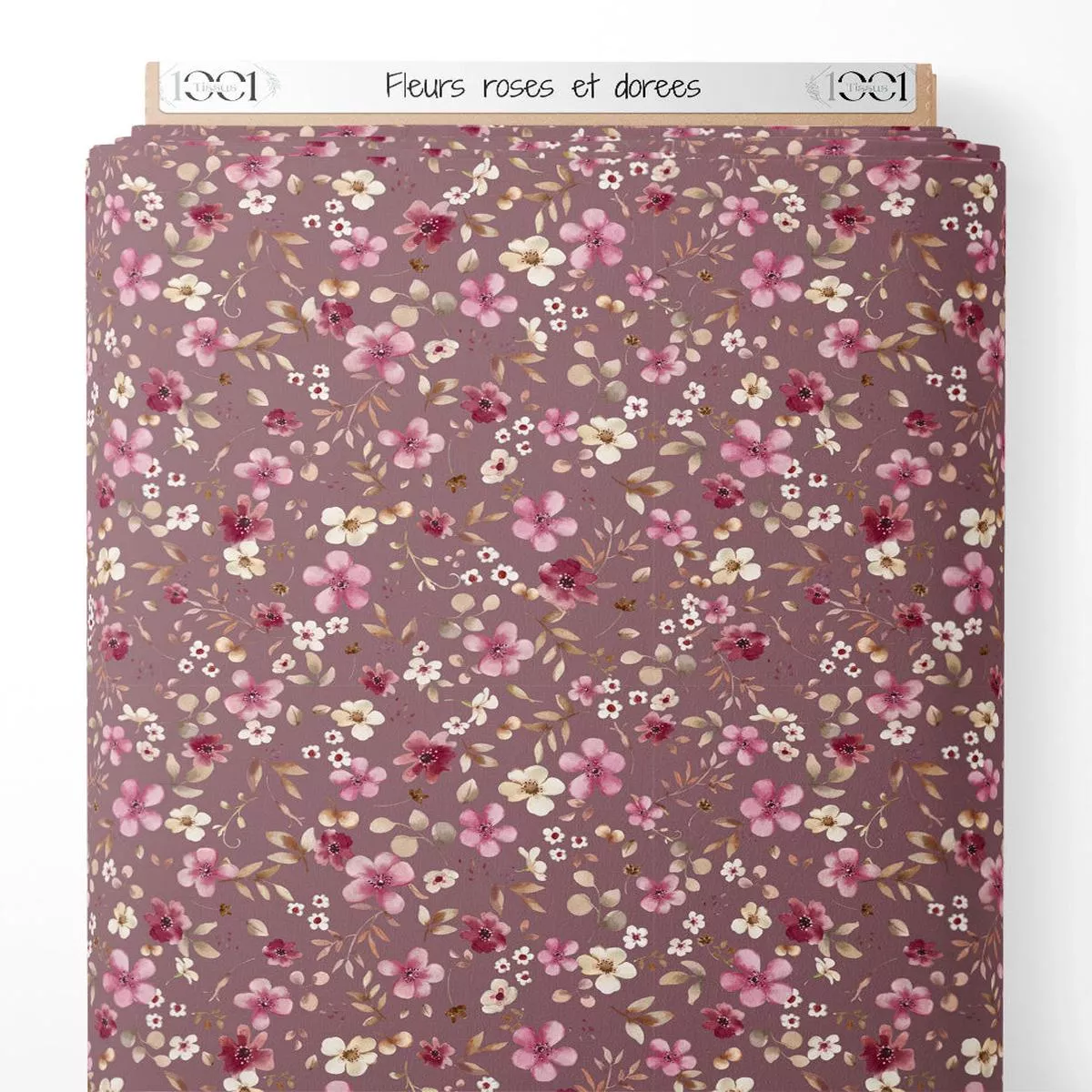 tissu-fleurs-roses-et-dores Tissu – Fleurs roses et dores