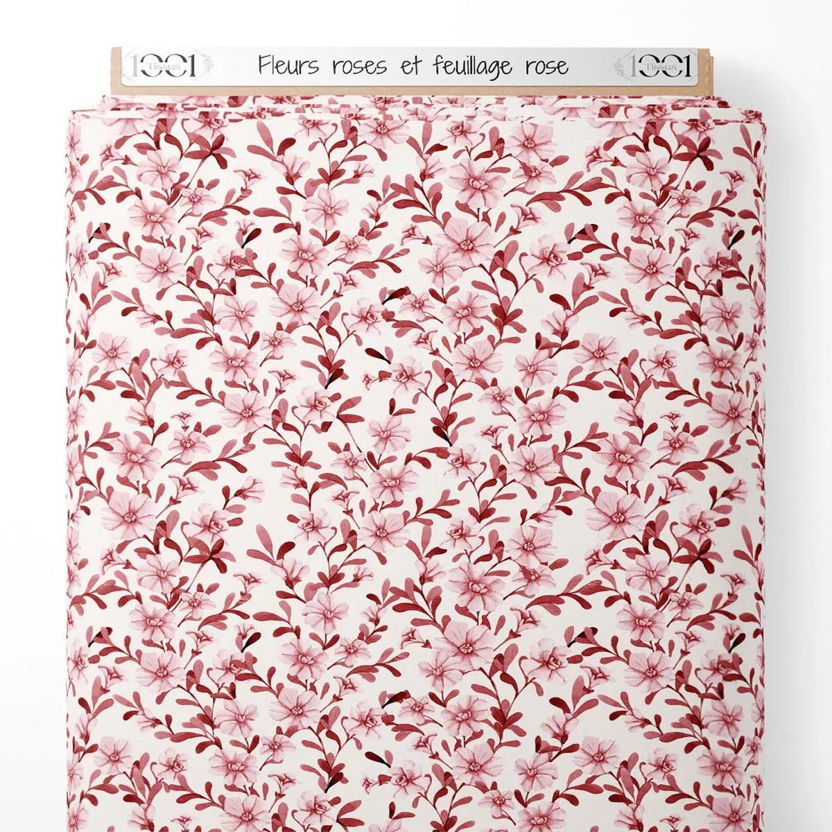 tissu-fleurs-roses-et-feuillage-rose Tissu – Fleurs roses et feuillage rose