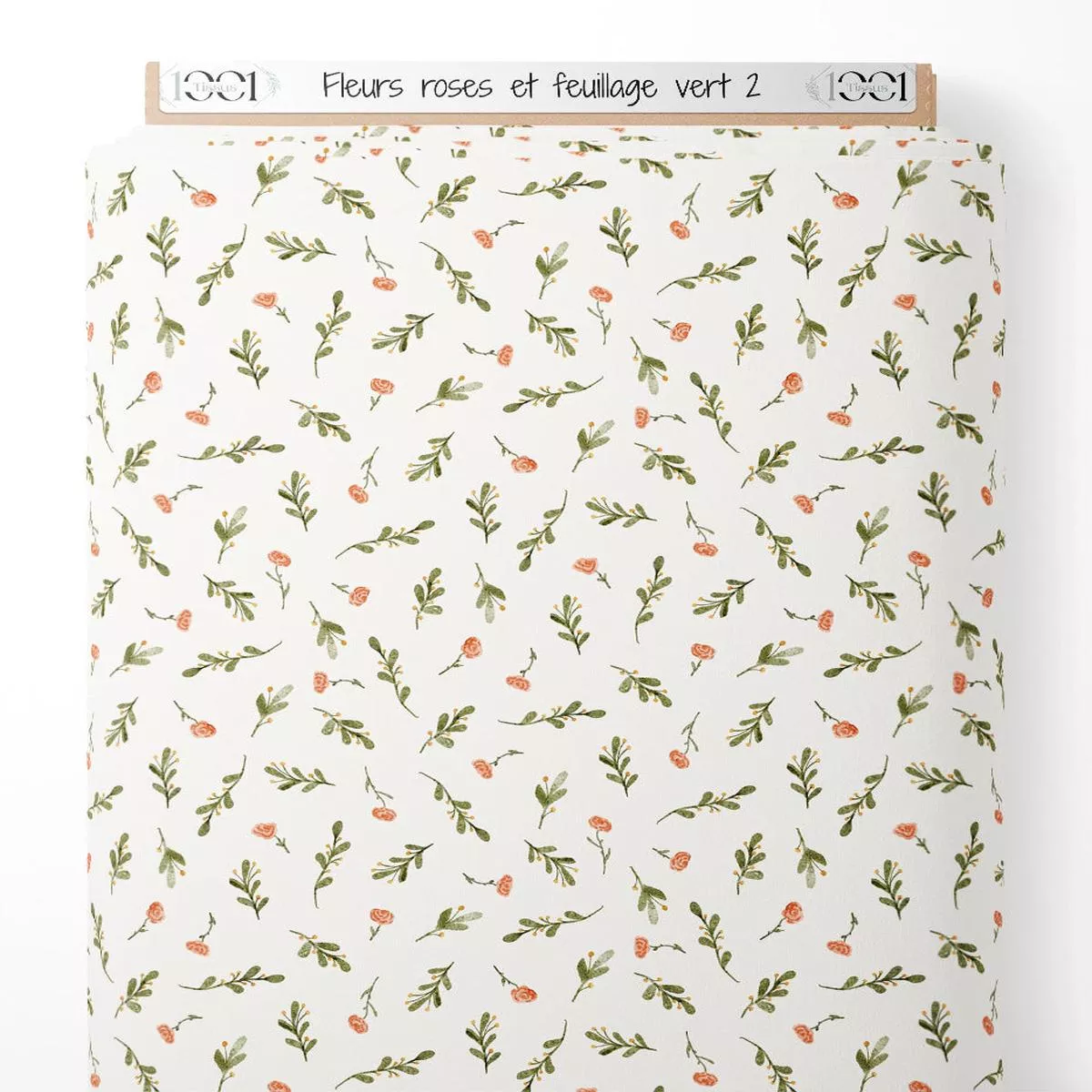 Tissu – Fleurs roses et feuillage vert 2