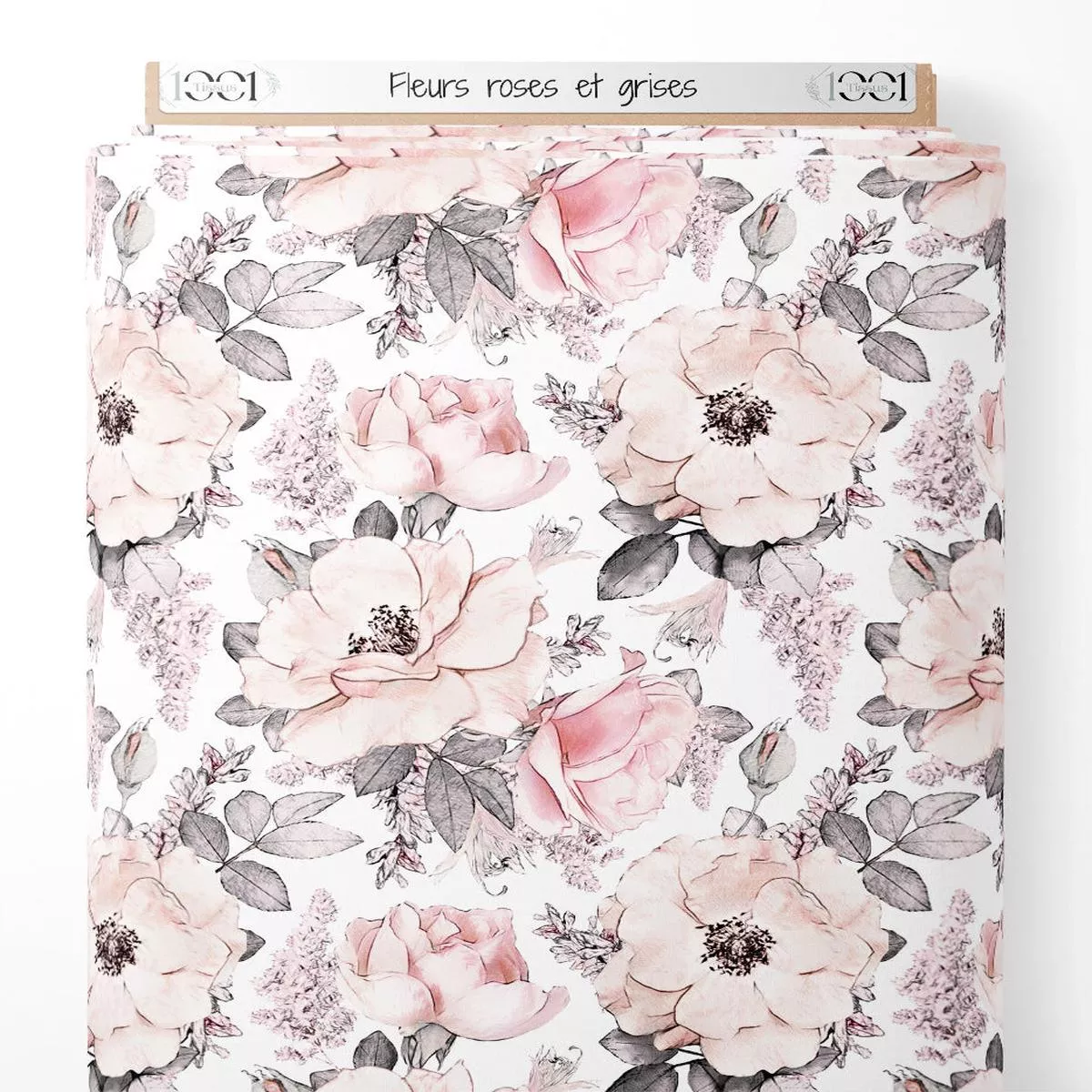 tissu-fleurs-roses-et-grises Tissu – Fleurs roses et grises