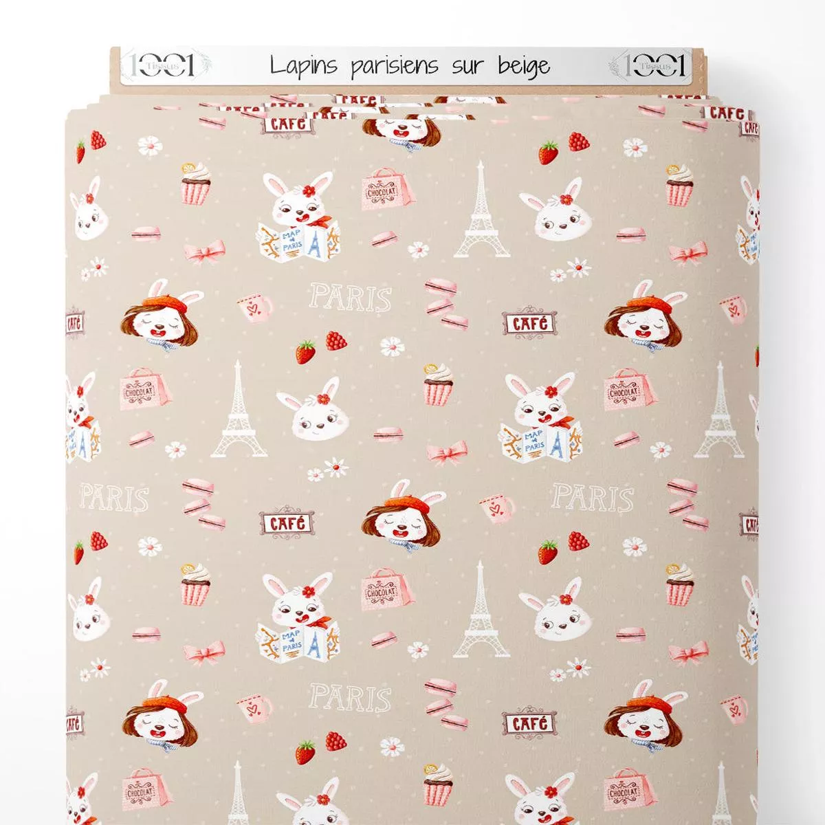 Tissu – Lapins parisiens sur beige