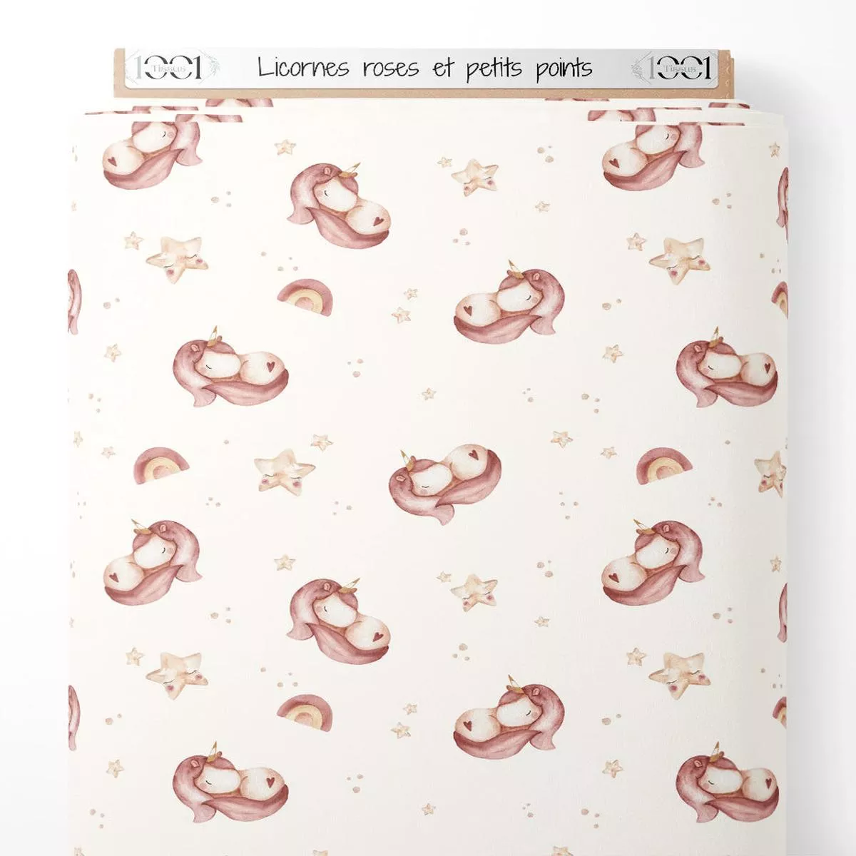Tissu – Licornes roses et petits points
