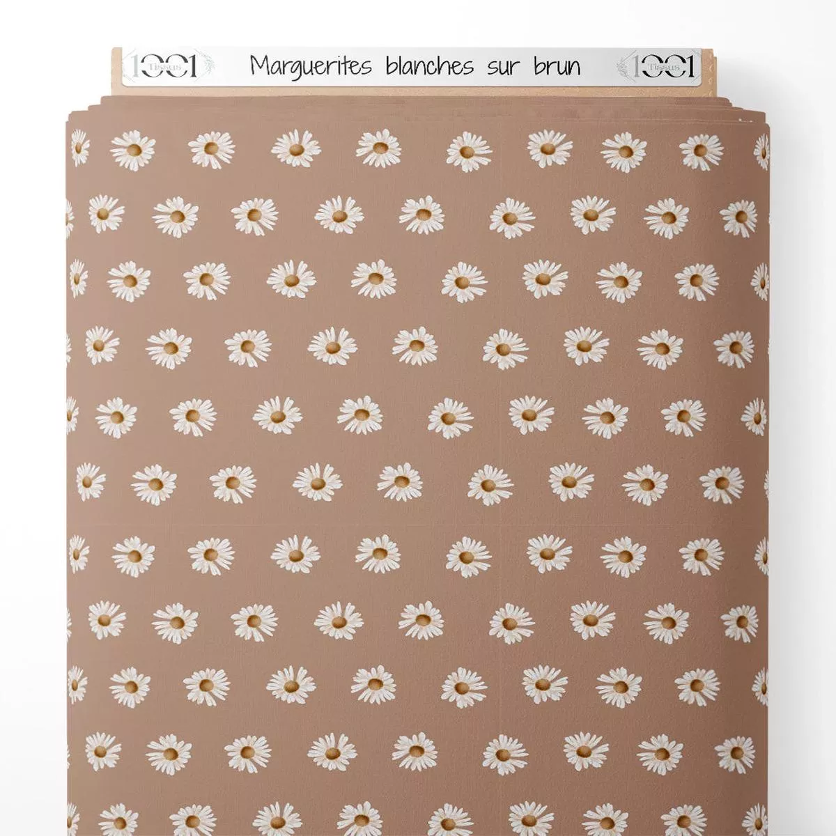 tissu-marguerites-blanches-sur-brun Tissu – Marguerites blanches sur brun