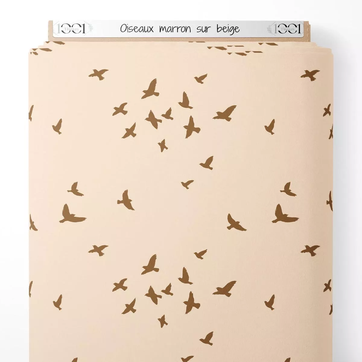 tissu-oiseaux-marron-sur-beige Tissu – Oiseaux marron sur beige