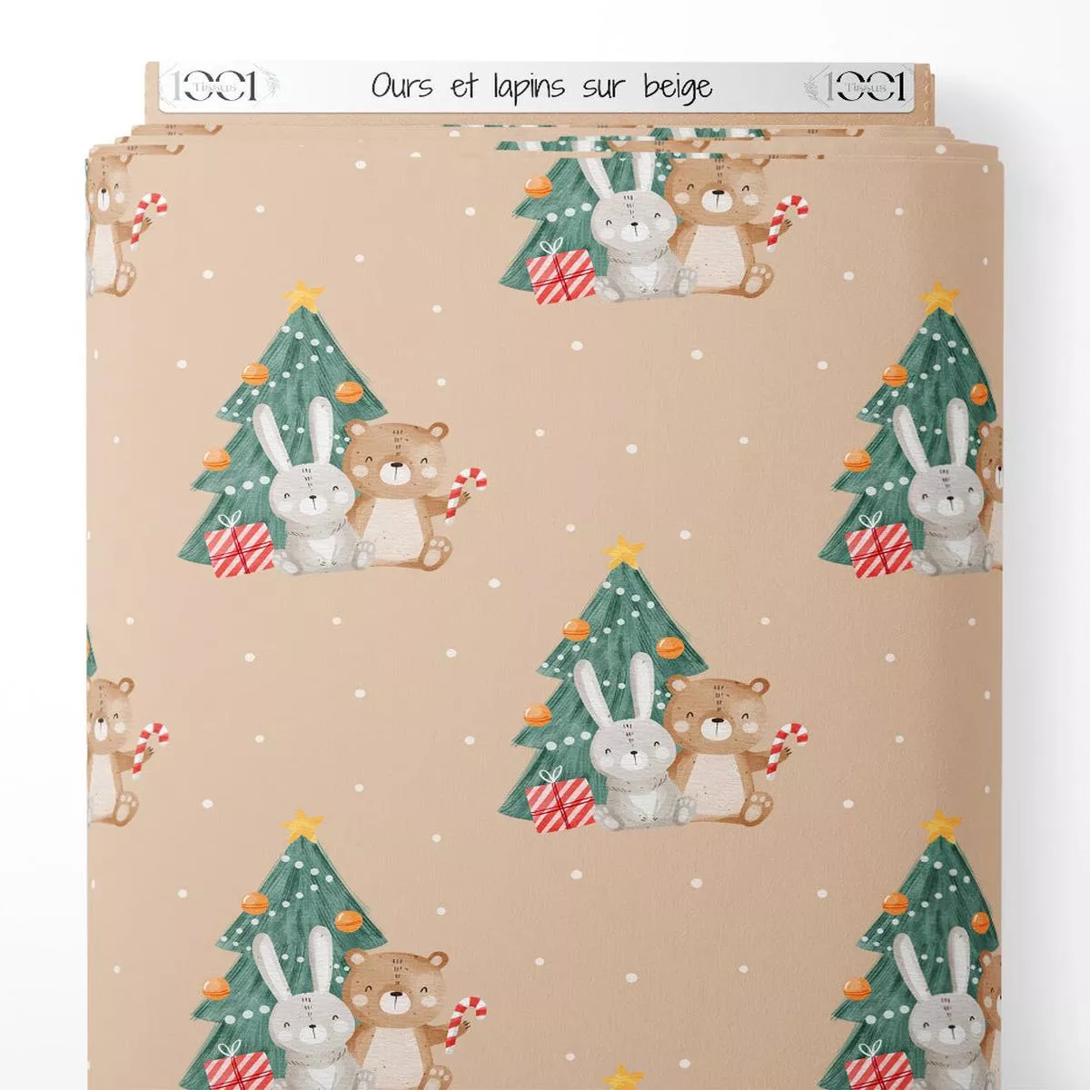 tissu-ours-et-lapins-sur-beige Tissu – Ours et lapins sur beige