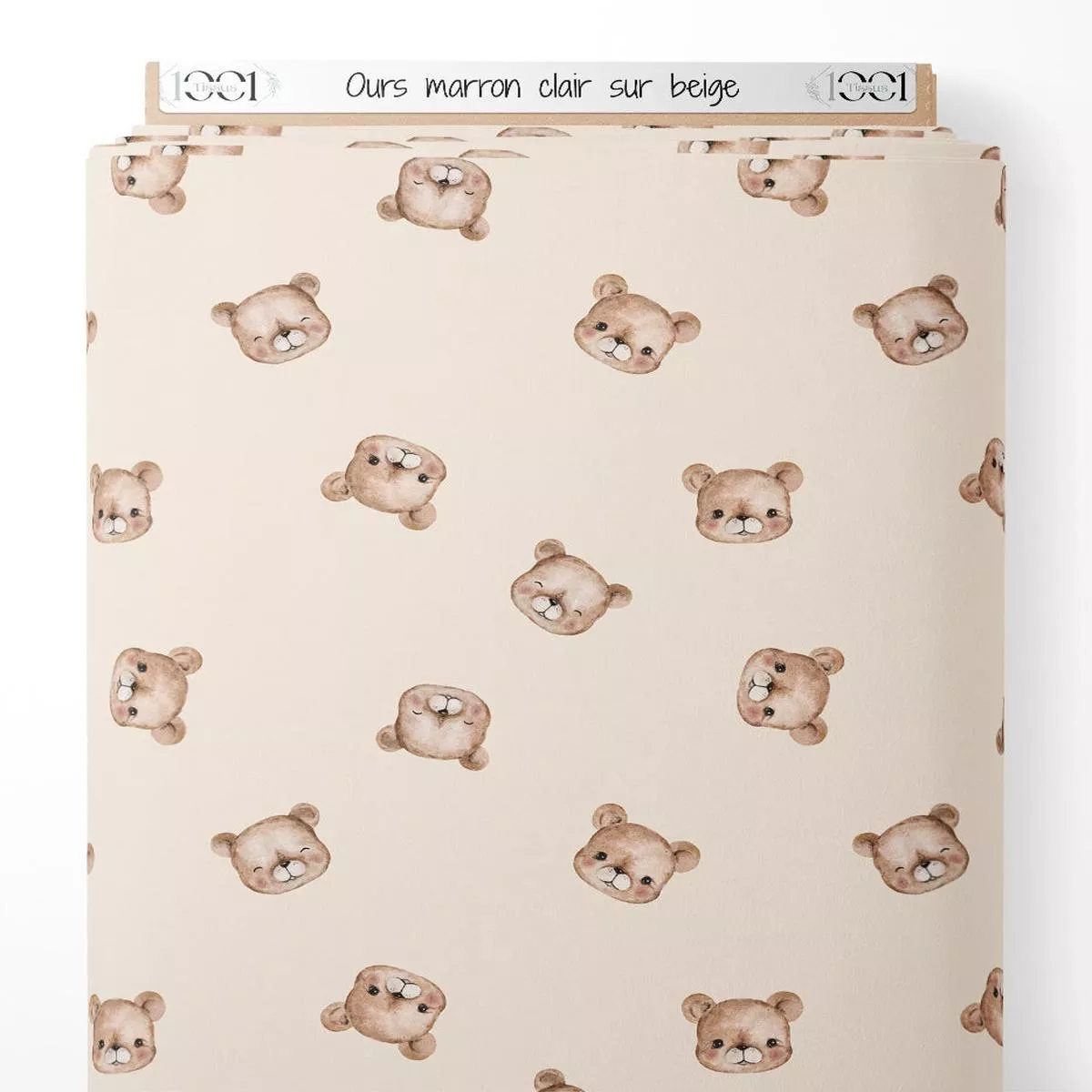 tissu-ours-marron-clair-sur-beige Tissu – Ours marron clair sur beige