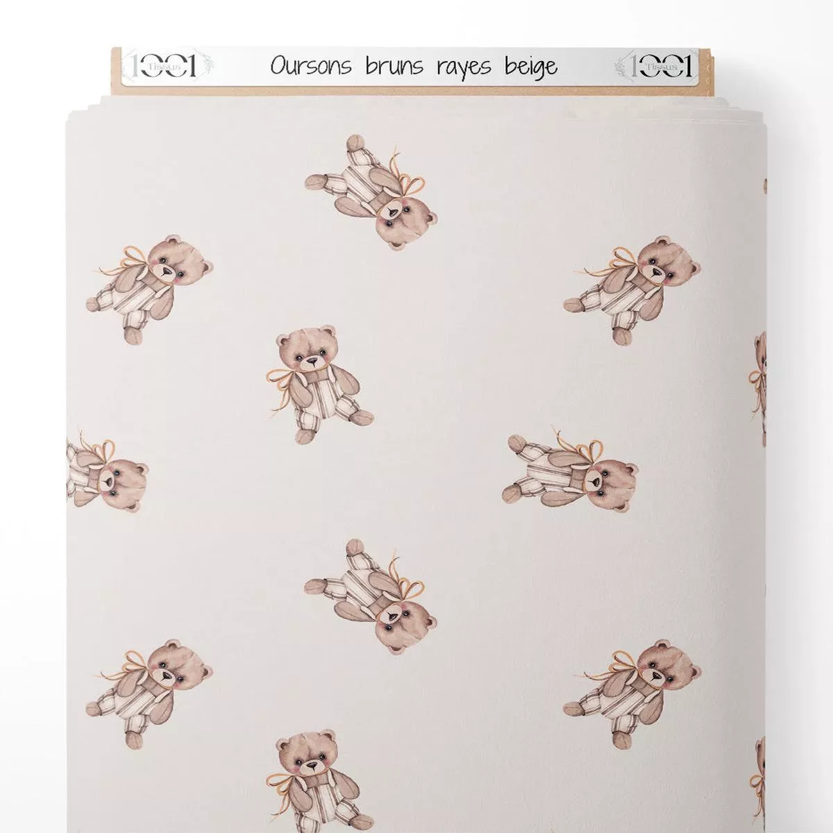 tissu-oursons-bruns-rays-beige Tissu – Oursons bruns rays beige