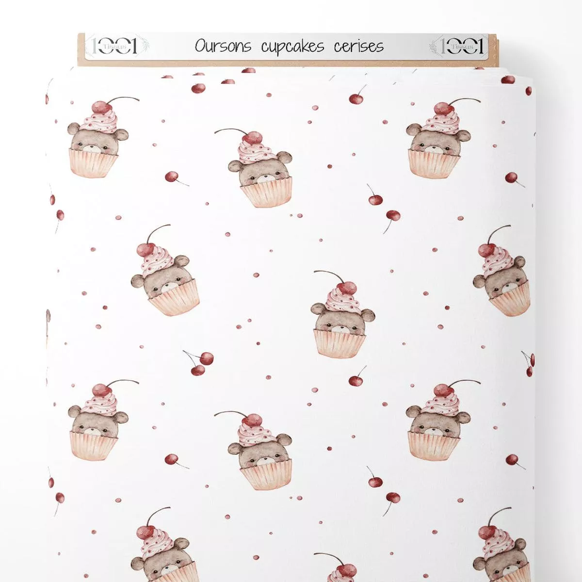 tissu-oursons-cupcakes-cerises Tissu – Oursons cupcakes cerises