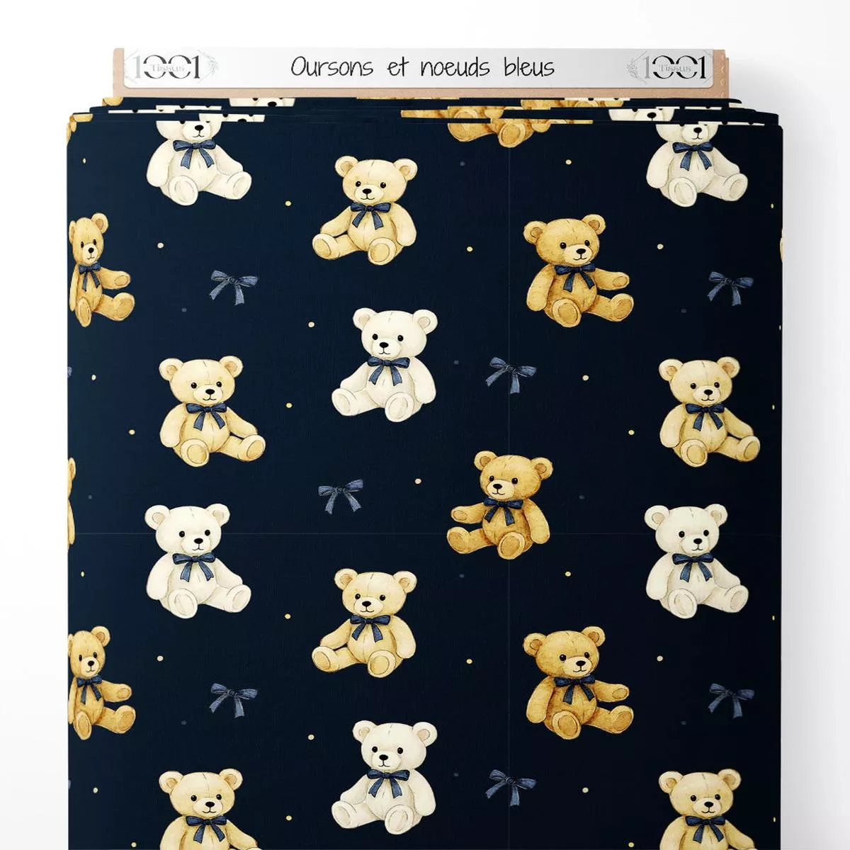 Tissu – Oursons et nuds bleus