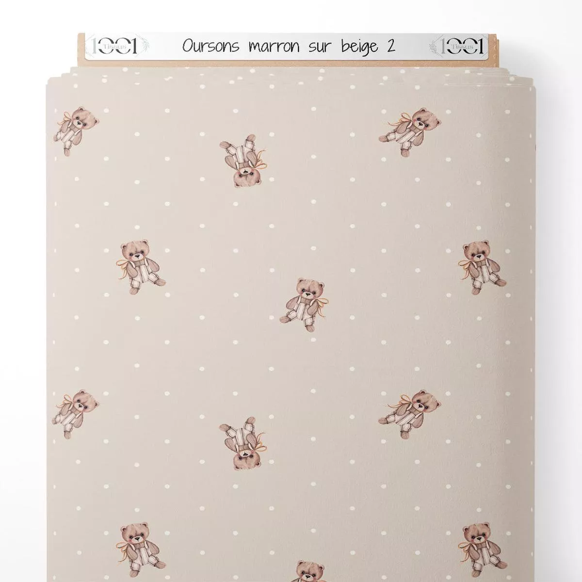 Tissu – Oursons marron sur beige 2