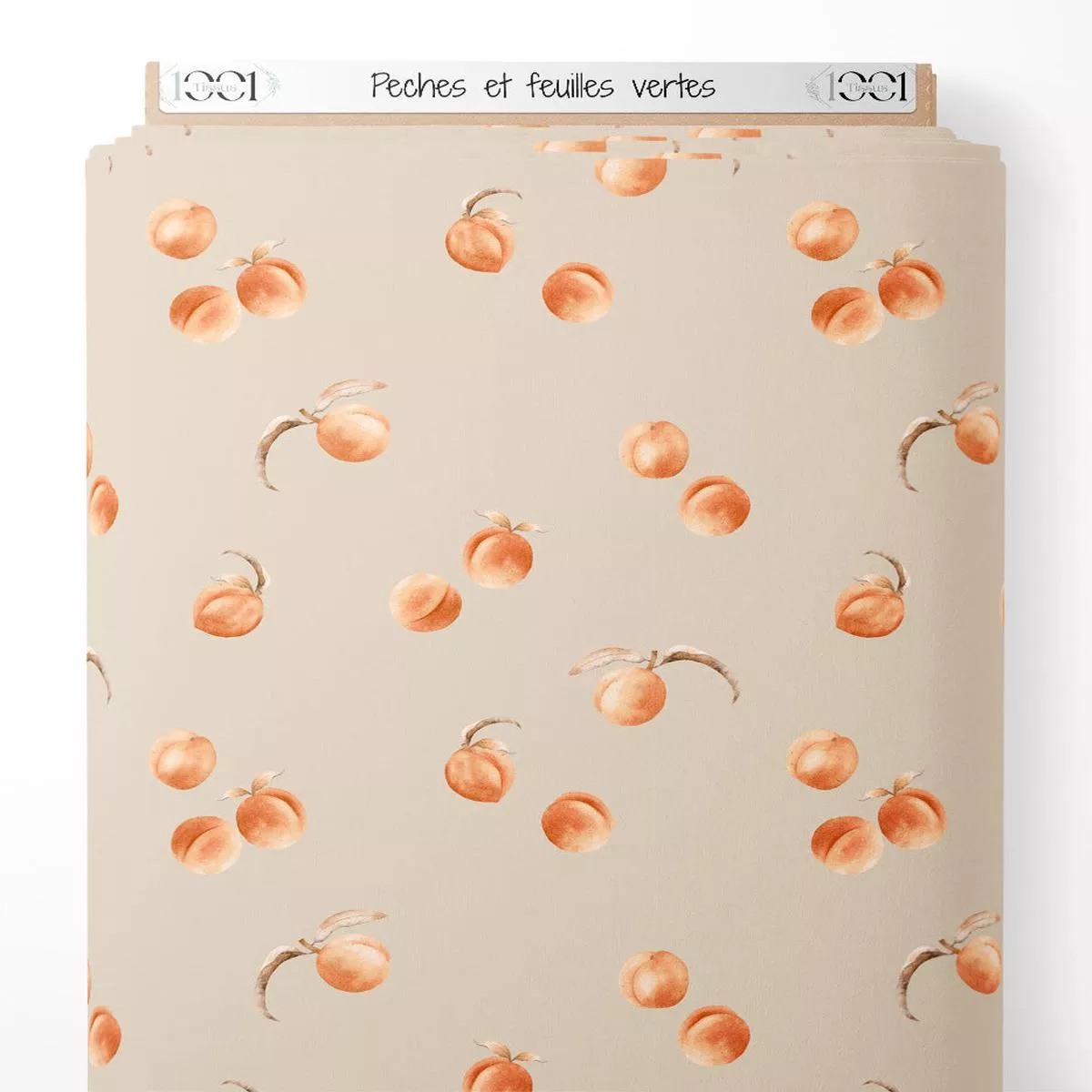 Tissu – Pches et feuilles vertes