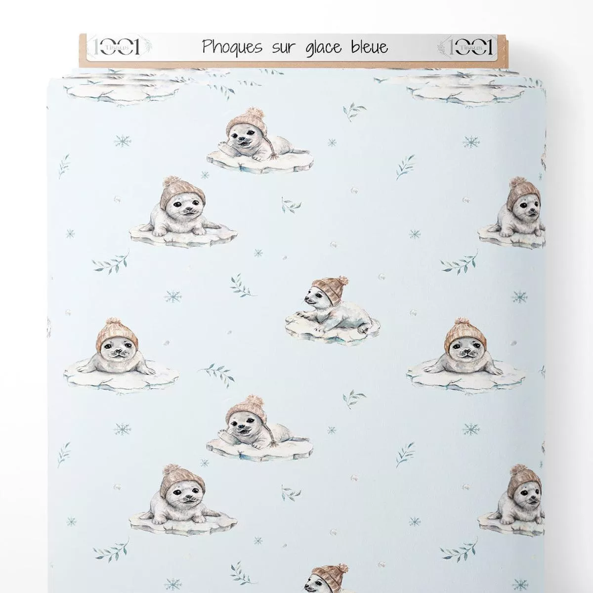 tissu-phoques-sur-glace-bleue Tissu – Phoques sur glace bleue