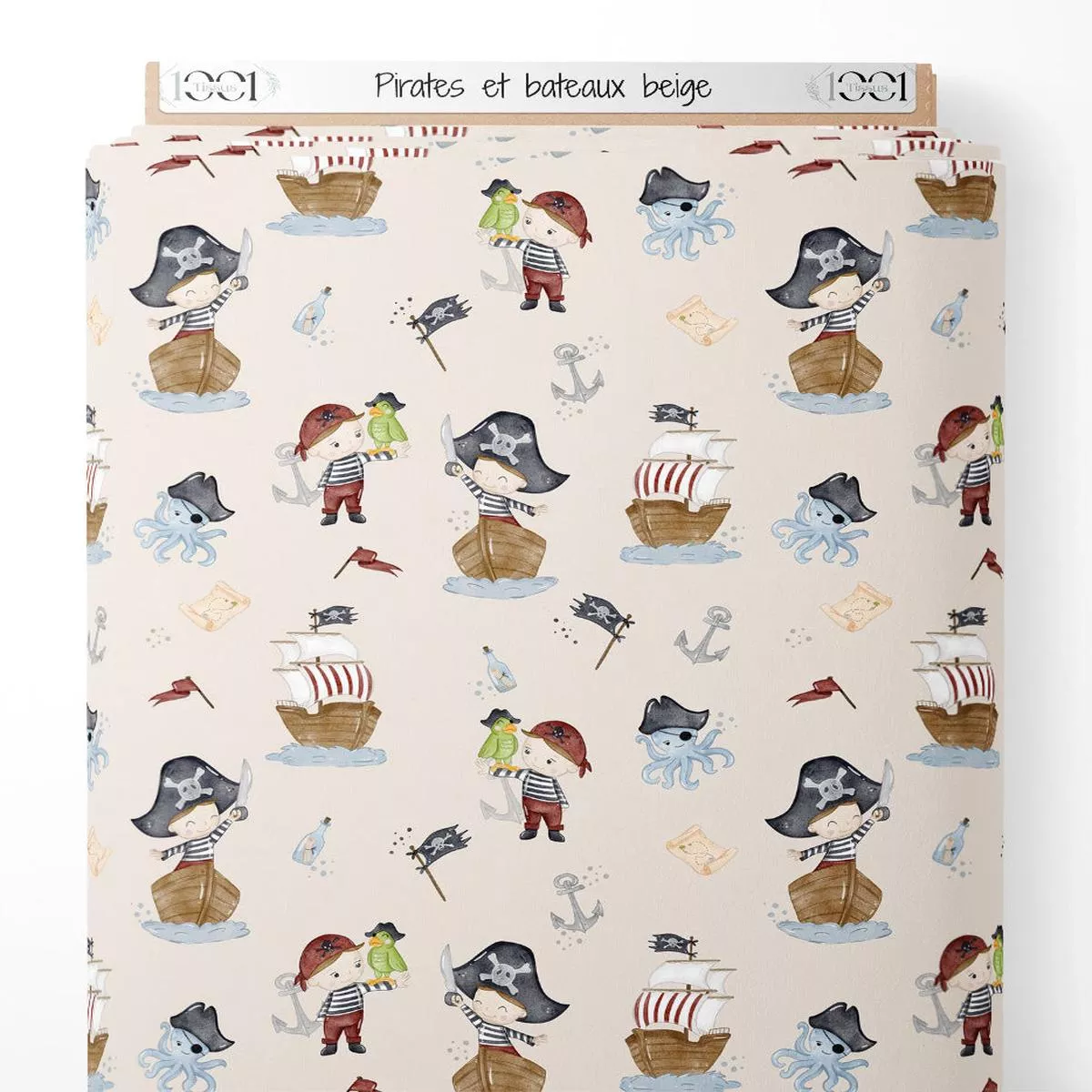 tissu-pirates-et-bateaux-beige Tissu – Pirates et bateaux beige