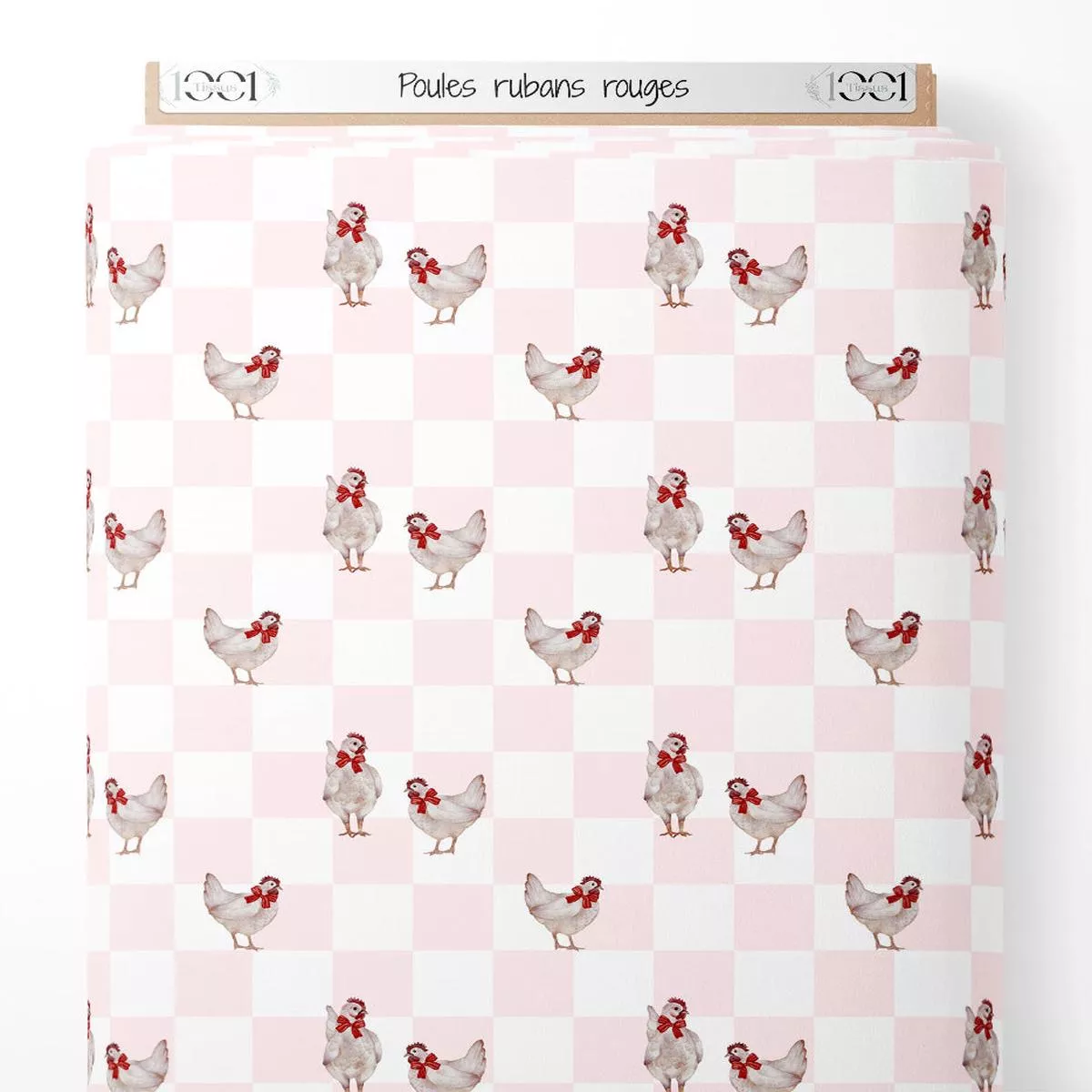 tissu-poules-rubans-rouges Tissu – Poules rubans rouges