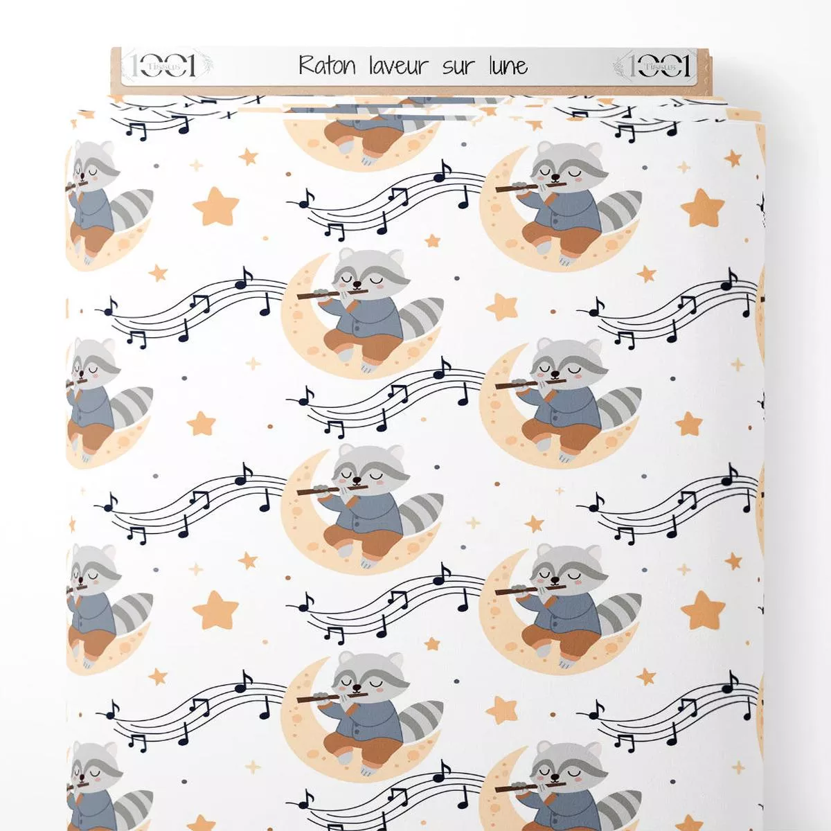 Tissu – Raton laveur sur lune