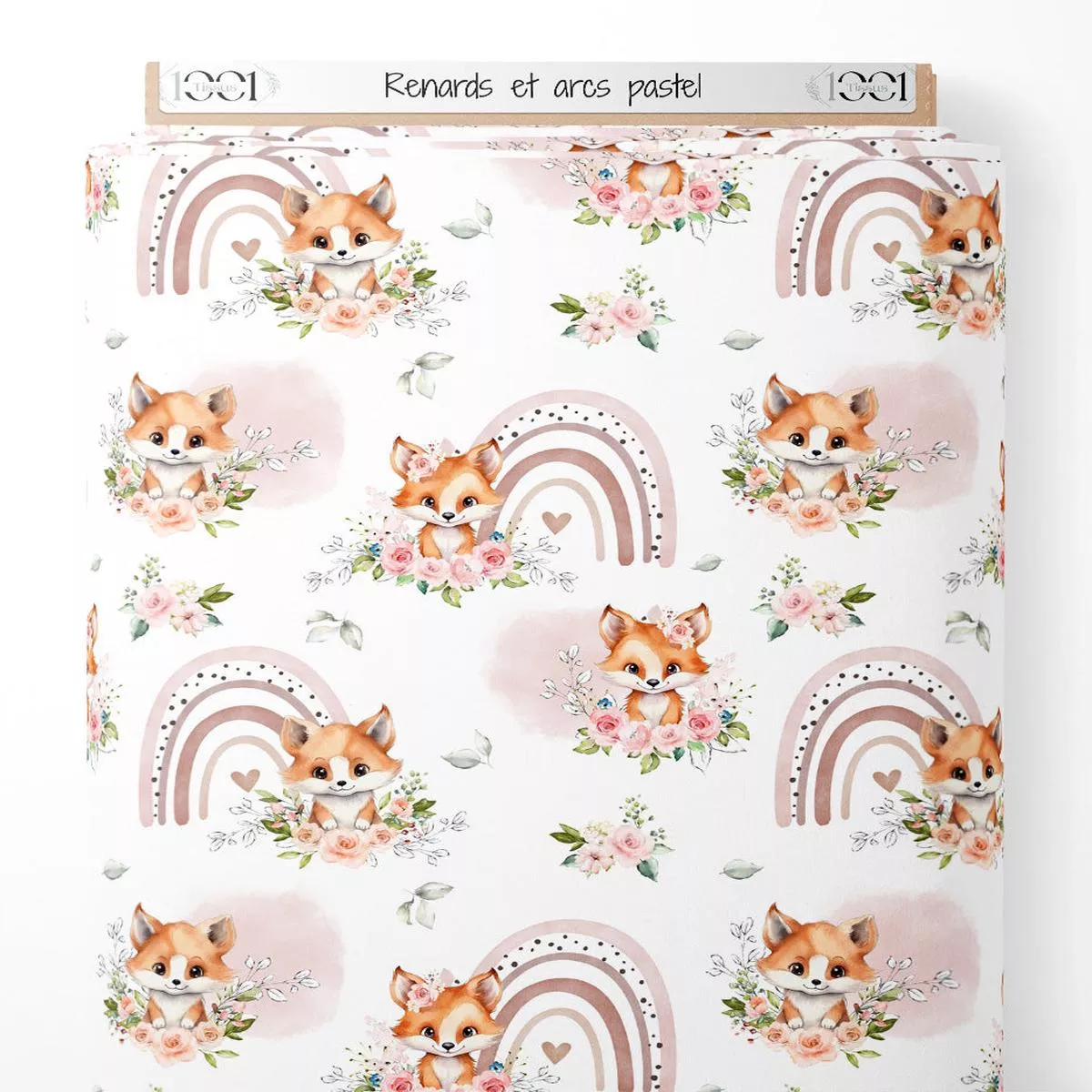 tissu-renards-et-arcs-pastel Tissu – Renards et arcs pastel