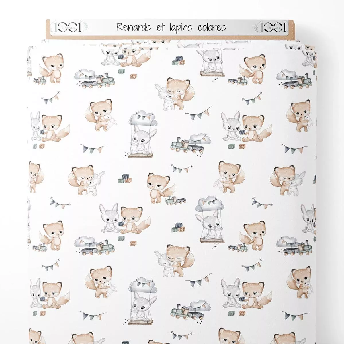 Tissu – Renards et lapins colors