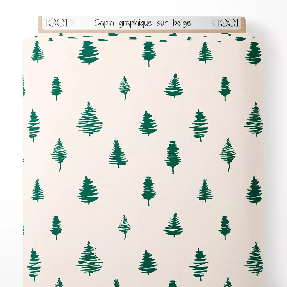 tissu-sapin-graphique-sur-beige Tissu – Sapin graphique sur beige